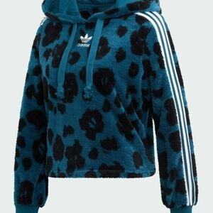 Adidas Blue and Black Sherpa Patterned Hoodie